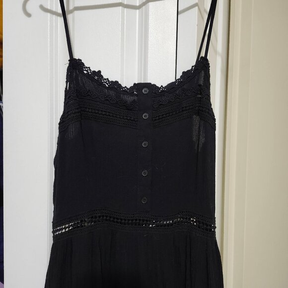 Black Summer Maxi Sundress with Eyelet Lacey Details - Picture 1 of 8